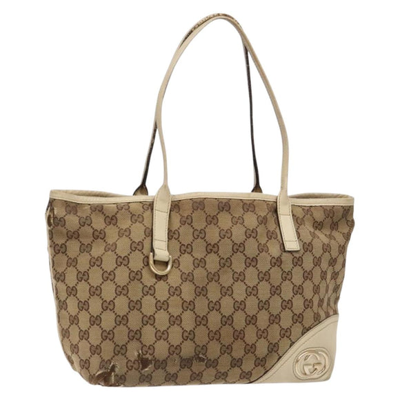 GUCCI GG Canvas Tote Bag Beige Gold 169946 Auth 135643