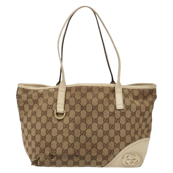 GUCCI GG Canvas Tote Bag Beige Gold 169946 Auth 135643