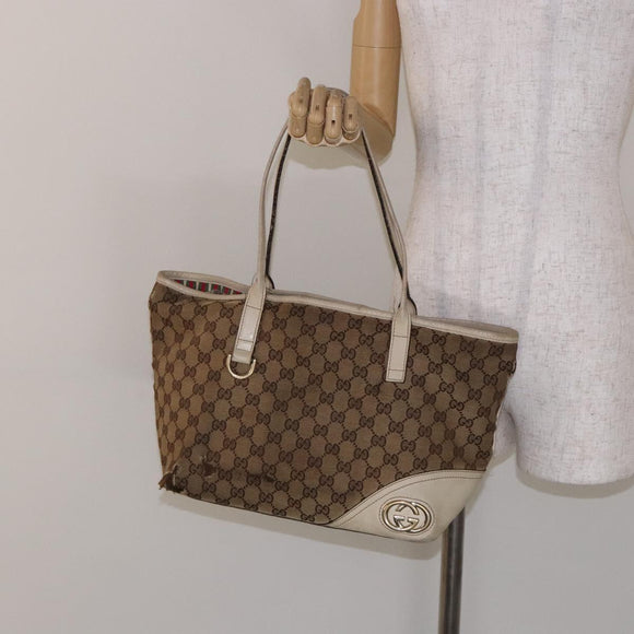 GUCCI GG Canvas Tote Bag Beige Gold 169946 Auth 135643