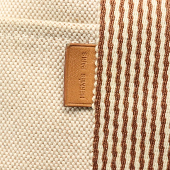 HERMES New Fourre ToutMM Hand Bag Canvas Beige Silver Auth 135646