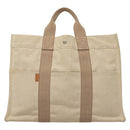 HERMES New Fourre ToutMM Hand Bag Canvas Beige Silver Auth 135646-2