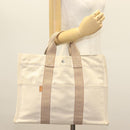 HERMES New Fourre ToutMM Hand Bag Canvas Beige Silver Auth 135646-22