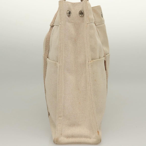 HERMES New Fourre ToutMM Hand Bag Canvas Beige Silver Auth 135646