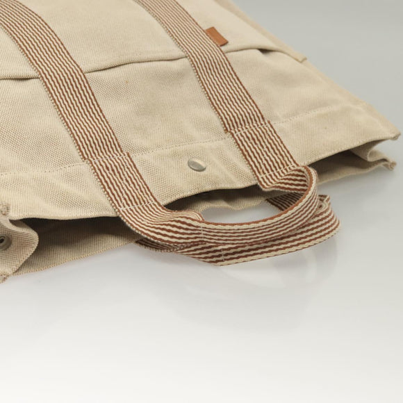 HERMES New Fourre ToutMM Hand Bag Canvas Beige Silver Auth 135646