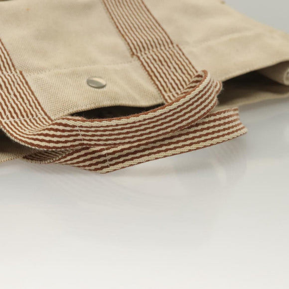 HERMES New Fourre ToutMM Hand Bag Canvas Beige Silver Auth 135646