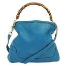 GUCCI Bamboo Hand Bag Leather 2way Blue Gold 282315 Auth 135658-1