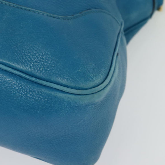 GUCCI Bamboo Hand Bag Leather 2way Blue Gold 282315 Auth 135658