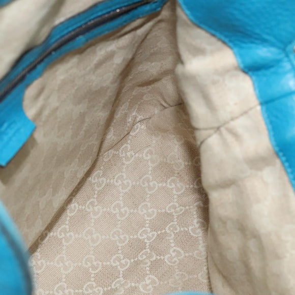 GUCCI Bamboo Hand Bag Leather 2way Blue Gold 282315 Auth 135658