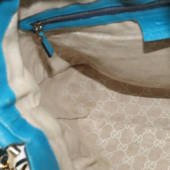 GUCCI Bamboo Hand Bag Leather 2way Blue Gold 282315 Auth 135658