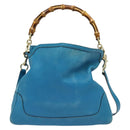GUCCI Bamboo Hand Bag Leather 2way Blue Gold 282315 Auth 135658-13