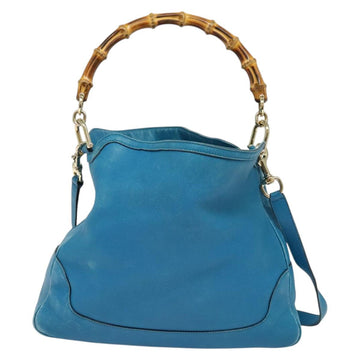 GUCCI Bamboo Hand Bag Leather 2way Blue Gold 282315 Auth 135658 - 0