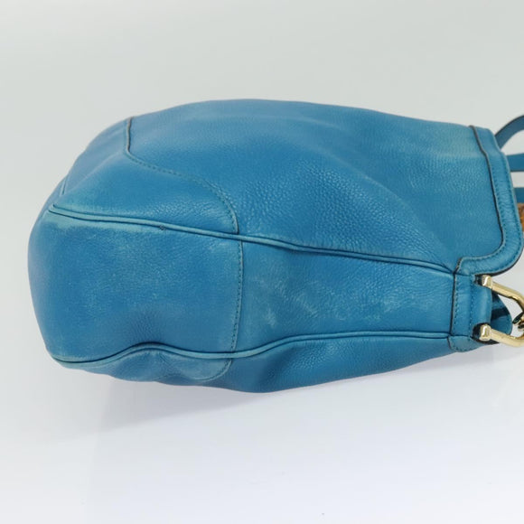 GUCCI Bamboo Hand Bag Leather 2way Blue Gold 282315 Auth 135658