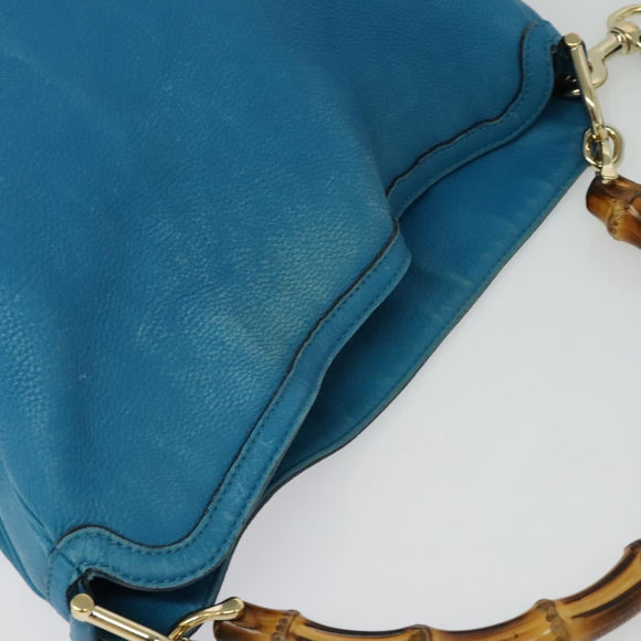 GUCCI Bamboo Hand Bag Leather 2way Blue Gold 282315 Auth 135658
