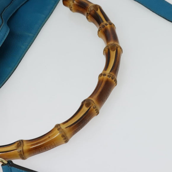 GUCCI Bamboo Hand Bag Leather 2way Blue Gold 282315 Auth 135658