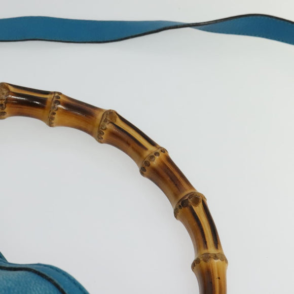 GUCCI Bamboo Hand Bag Leather 2way Blue Gold 282315 Auth 135658