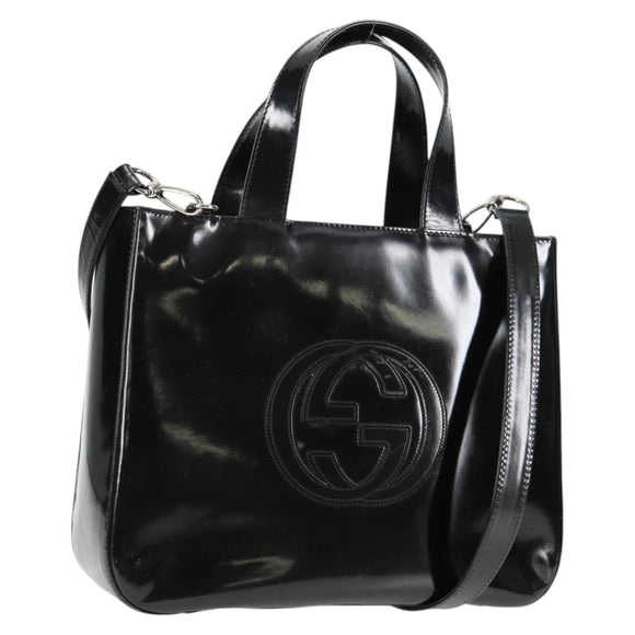 GUCCI Hand Bag Leather 2way Black Silver 000 1013 0504 Auth 135659