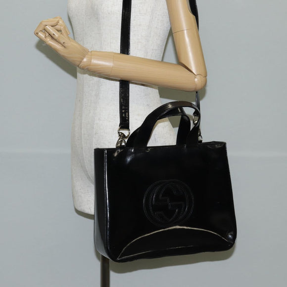 GUCCI Hand Bag Leather 2way Black Silver 000 1013 0504 Auth 135659