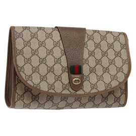 GUCCI GG Canvas Web Sherry Line Clutch Bag Beige Red 89 01 030 Auth 135660