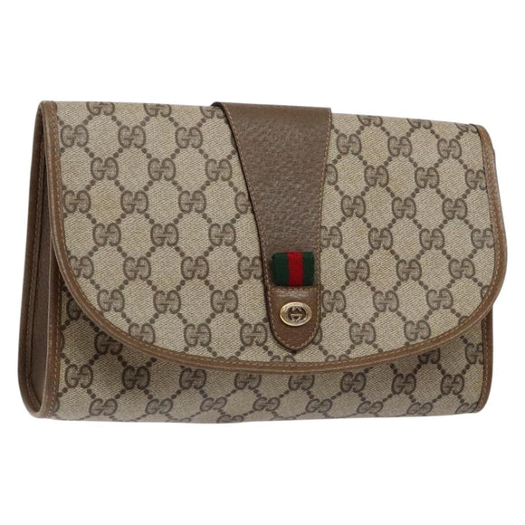 GUCCI GG Canvas Web Sherry Line Clutch Bag Beige Red 89 01 030 Auth 135660