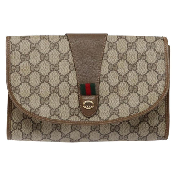 GUCCI GG Canvas Web Sherry Line Clutch Bag Beige Red 89 01 030 Auth 135660