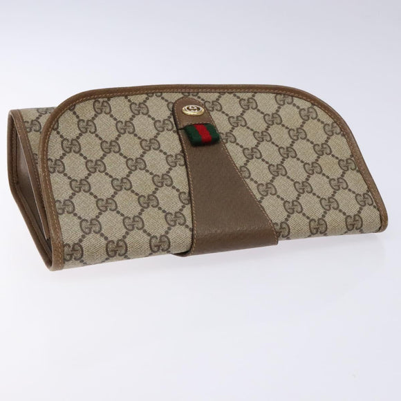 GUCCI GG Canvas Web Sherry Line Clutch Bag Beige Red 89 01 030 Auth 135660