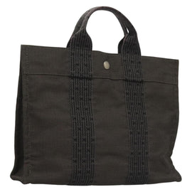 HERMES Her Line Hand Bag Canvas Gray Auth 135663