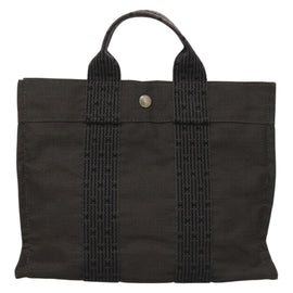 HERMES Her Line Hand Bag Canvas Gray Auth 135663 - 0