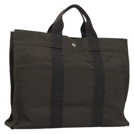 HERMES Her Line MM Hand Bag Canvas Gray Auth 135664