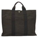 HERMES Her Line MM Hand Bag Canvas Gray Auth 135664-2