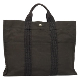 HERMES Her Line MM Hand Bag Canvas Gray Auth 135664 - 0