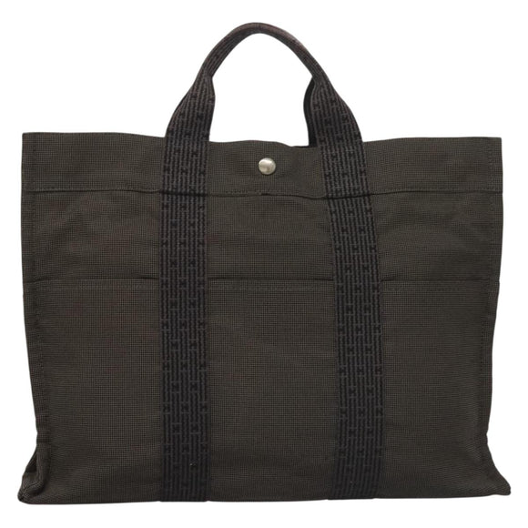 HERMES Her Line MM Hand Bag Canvas Gray Auth 135664