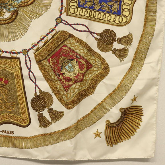 HERMES Carre 90 Scarf ""POSTE ET CAVAIENE"" Silk White Auth 135697