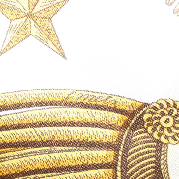 HERMES Carre 90 Scarf ""POSTE ET CAVAIENE"" Silk White Auth 135697