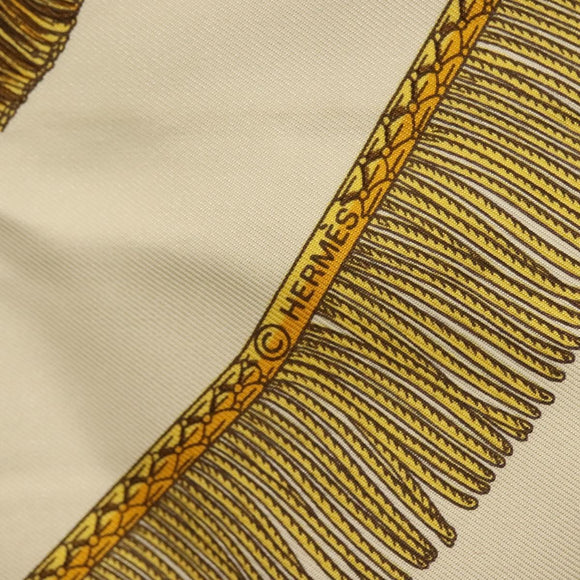 HERMES Carre 90 Scarf ""POSTE ET CAVAIENE"" Silk White Auth 135697