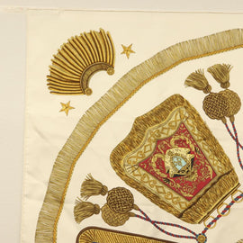 HERMES Carre 90 Scarf ""POSTE ET CAVAIENE"" Silk White Auth 135697 - 0