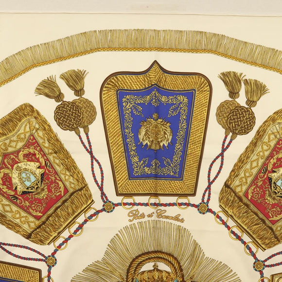 HERMES Carre 90 Scarf ""POSTE ET CAVAIENE"" Silk White Auth 135697