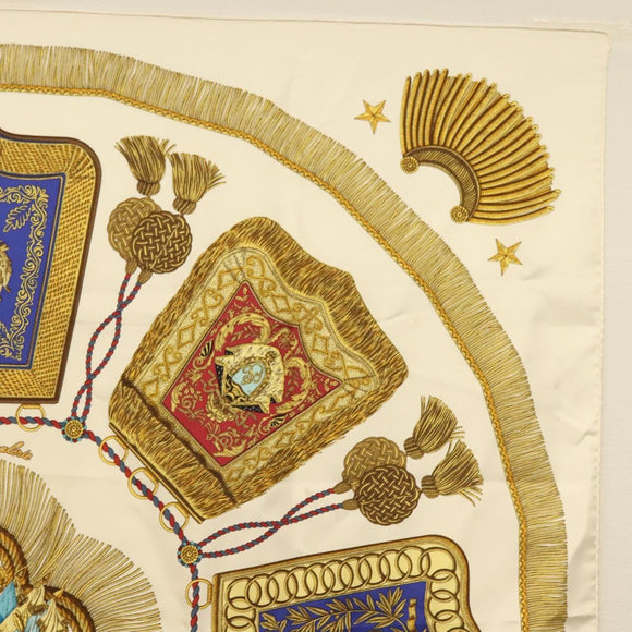 HERMES Carre 90 Scarf ""POSTE ET CAVAIENE"" Silk White Auth 135697