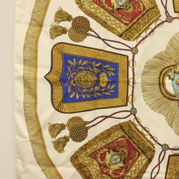 HERMES Carre 90 Scarf ""POSTE ET CAVAIENE"" Silk White Auth 135697