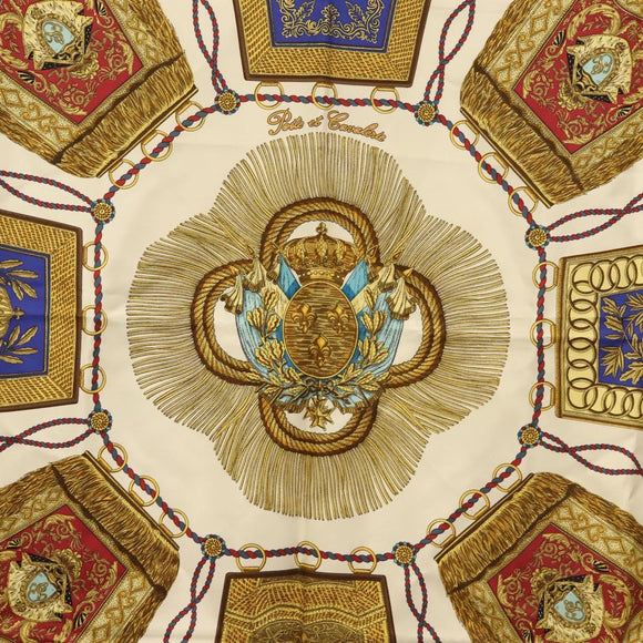 HERMES Carre 90 Scarf ""POSTE ET CAVAIENE"" Silk White Auth 135697