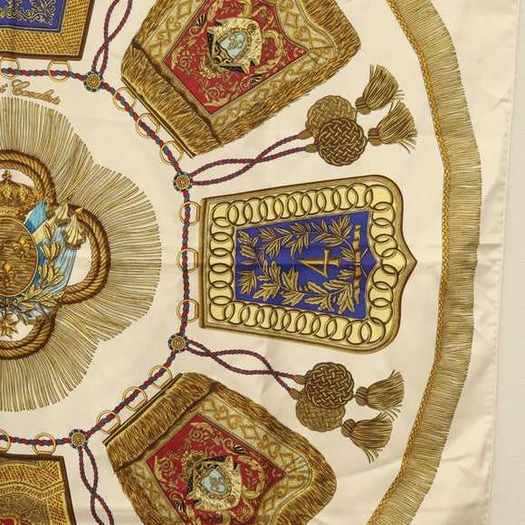 HERMES Carre 90 Scarf ""POSTE ET CAVAIENE"" Silk White Auth 135697