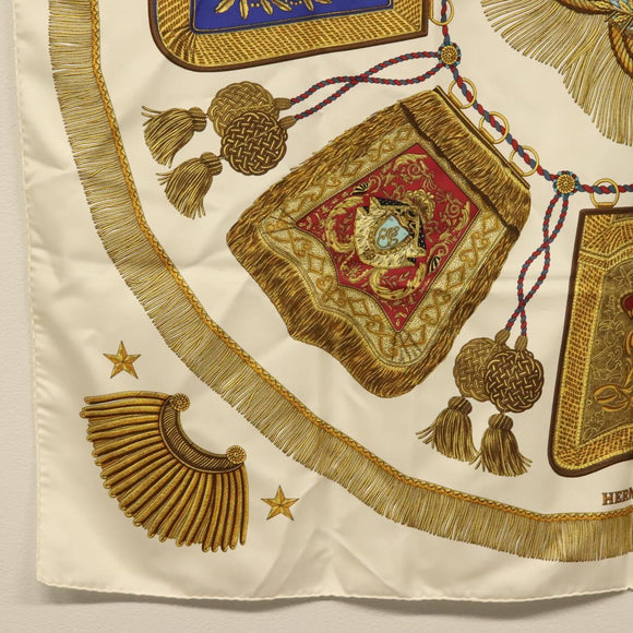 HERMES Carre 90 Scarf ""POSTE ET CAVAIENE"" Silk White Auth 135697