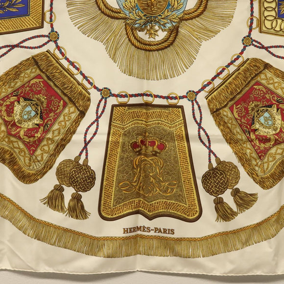 HERMES Carre 90 Scarf ""POSTE ET CAVAIENE"" Silk White Auth 135697