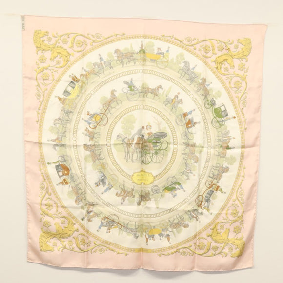 HERMES Carre 90 Scarf ""LA PROMENADE DE LONGCHAMPS"" Silk Pink Auth 135698
