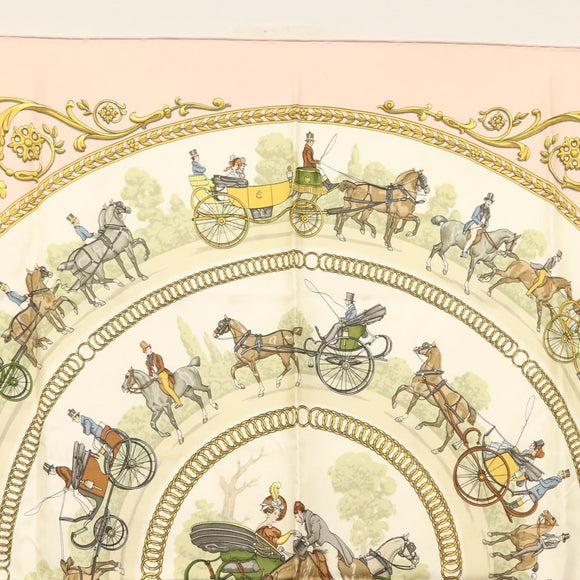 HERMES Carre 90 Scarf ""LA PROMENADE DE LONGCHAMPS"" Silk Pink Auth 135698