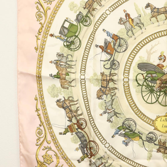 HERMES Carre 90 Scarf ""LA PROMENADE DE LONGCHAMPS"" Silk Pink Auth 135698