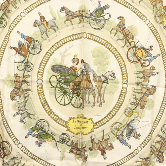 HERMES Carre 90 Scarf ""LA PROMENADE DE LONGCHAMPS"" Silk Pink Auth 135698