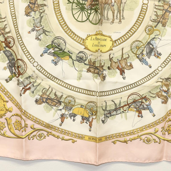 HERMES Carre 90 Scarf ""LA PROMENADE DE LONGCHAMPS"" Silk Pink Auth 135698
