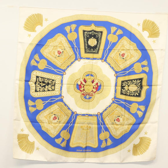 HERMES Carre 90 Scarf ""POSTE ET CAVAIENE"" Silk Blue Auth 135701