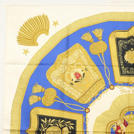 HERMES Carre 90 Scarf ""POSTE ET CAVAIENE"" Silk Blue Auth 135701 - 0