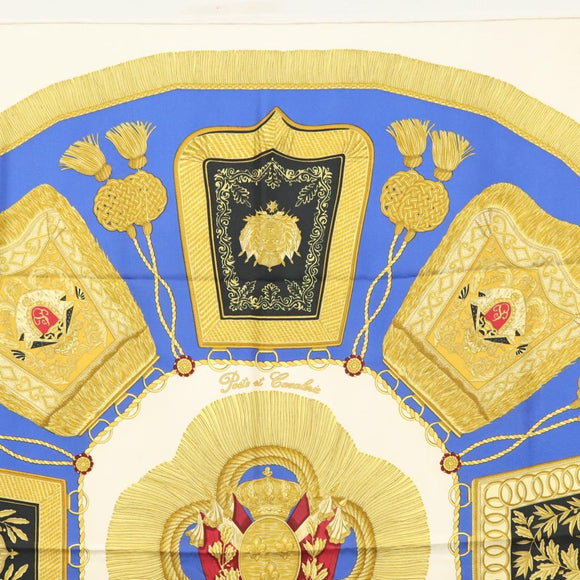 HERMES Carre 90 Scarf ""POSTE ET CAVAIENE"" Silk Blue Auth 135701